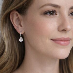 Sterling Silver Heart Cubic Zirconia Dangle Earrings AAA CZ Sparkly Crystal